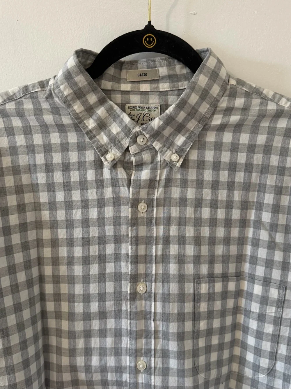 J.Crew Slim Secret Wash Gingham Button Down Shirt Grey White Large